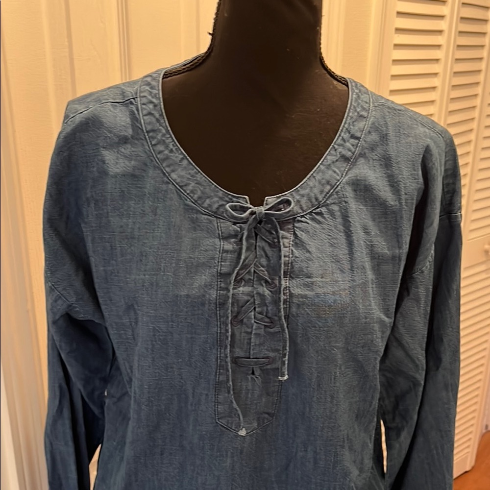 Soft Joie Andiva Denim Blue Blouse with Tie Detail